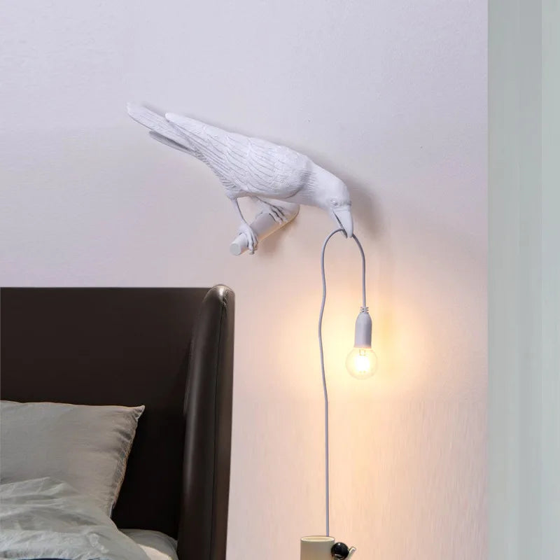 Designer Bird Wall Lamp Modern Resin White Black LED Light Bedroom Living Room