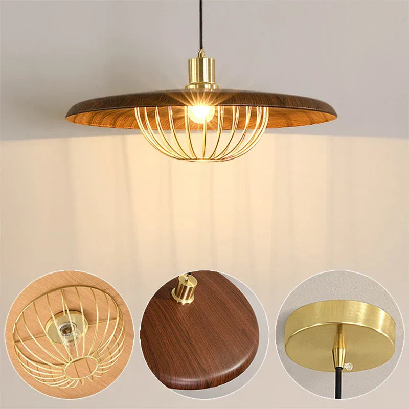 Walnut Metal Saucer Pendant Light - LED Hanging Lamp for Modern Home Decor