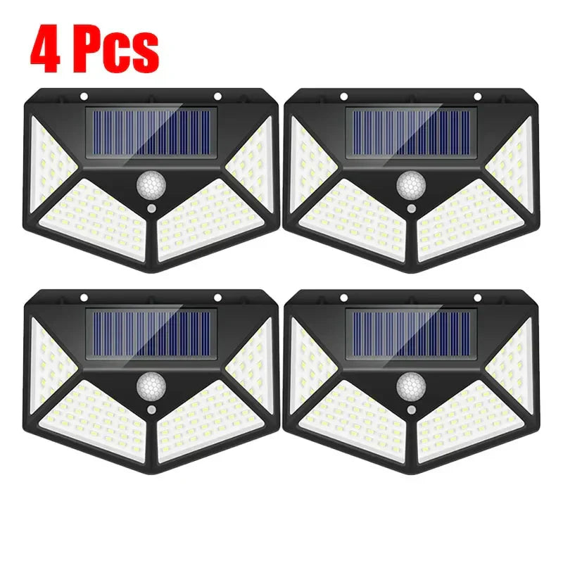 100LED Solar Powered Outdoor Wall Lamp with PIR Motion Sensor