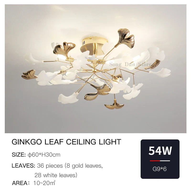 Ginkgo Leaf Bedroom Lamp: Post-modern Romantic Art Ceiling Light for Master Bedroom