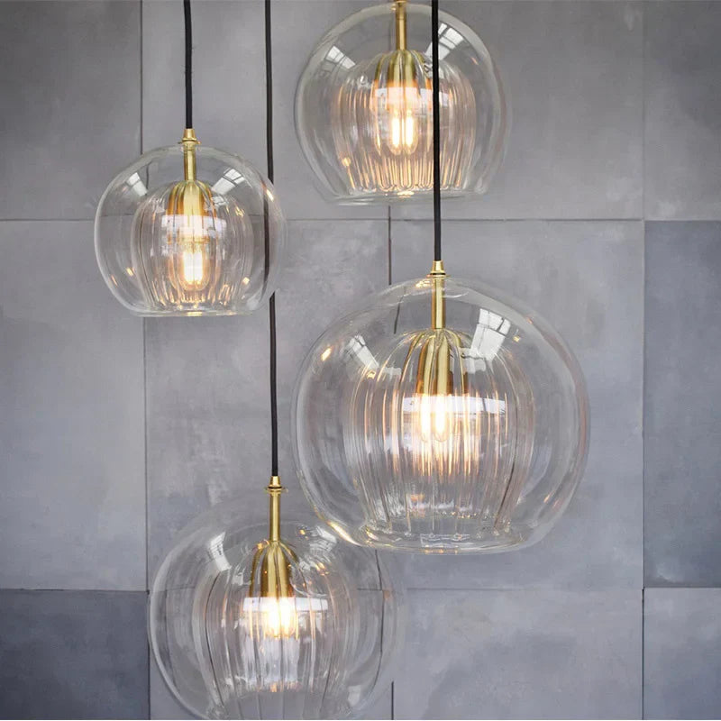 Gold Glass Ball Pendant Light for Dining Room & Bedroom Decor