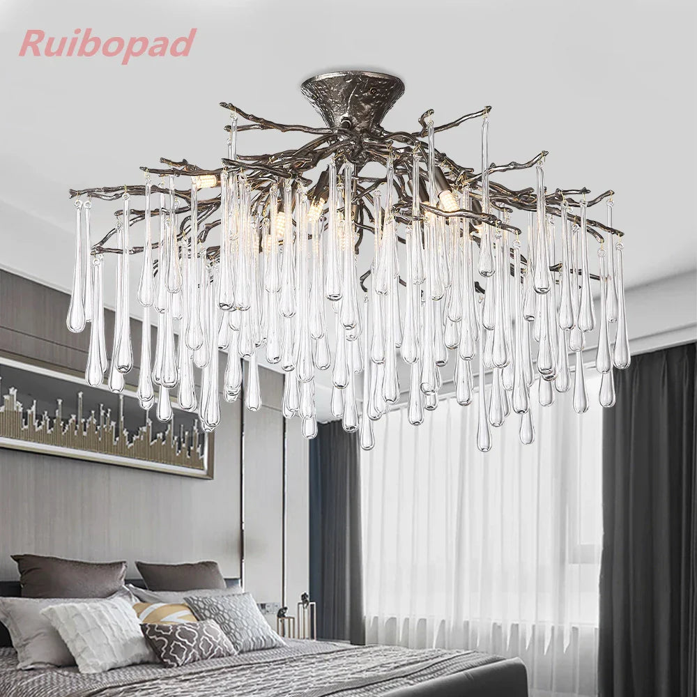 Round Crystal Gold Branch Chandelier for Modern Living Spaces
