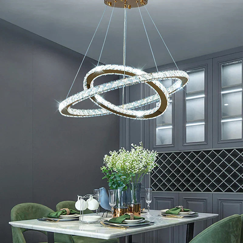 Gold Gloss LED Crystal Ring Chandelier for Modern Luxury Living Room