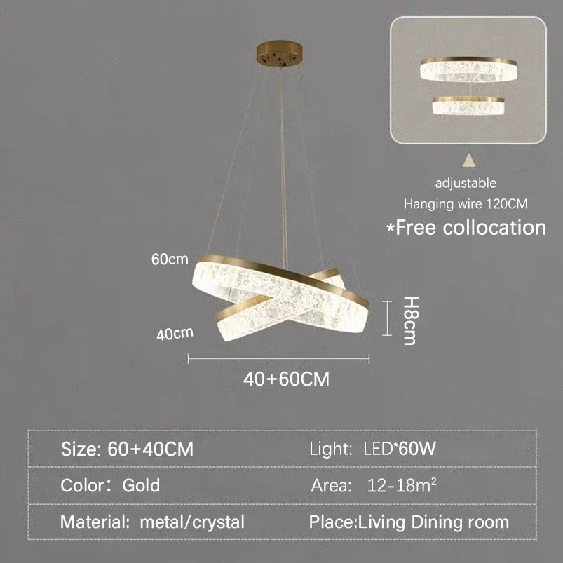 Modern LED Golden Round Chandelier Living Room Luxury Ring Lighting