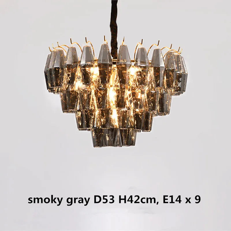 Modern Luxury Metal Amber Glass Pendant Lights Gray Chain Lighting Fixture