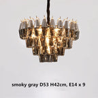 Modern Luxury Metal Amber Glass Pendant Lights Gray Chain Lighting Fixture