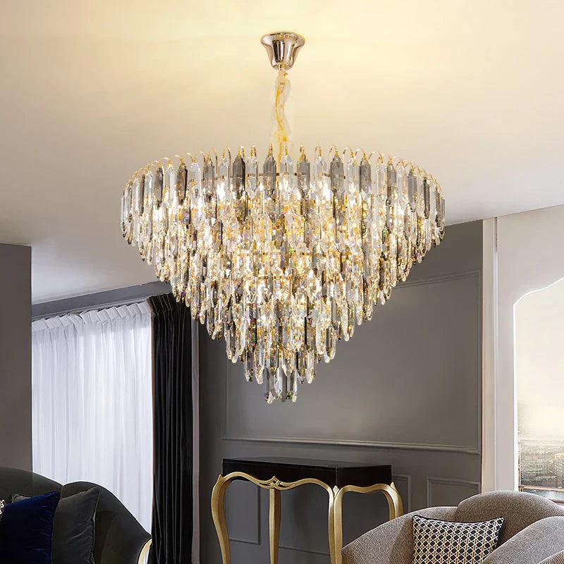 Crystal Chandelier: Elegant Small Duplex Living Room Loft Hotel Lobby Staircase Lighting