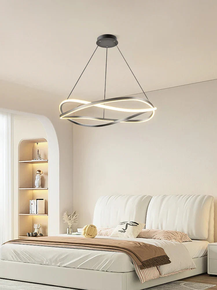Minimalist Curve Ring LED Pendant Light for Living Dining Bedroom Chandelier