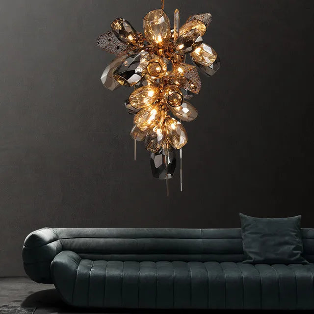 Modern Luxury Glass Chandelier for Duplex Stairs Living Room Art Metal Lighting