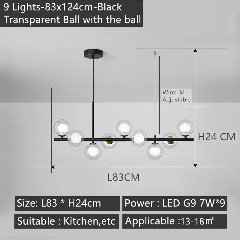 Glass Nordic Chandelier LED Ceiling Light for Modern Living Room and Dining Table