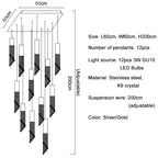 Crystal Staircase Chandelier: Modern LED Lighting for Living Room, Hall, or Loft