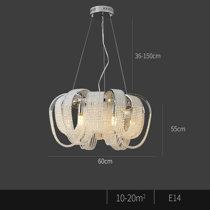 Tassel Crystal LED Chandelier: Nordic Style Round Pendant Lamp for Modern Home Decor