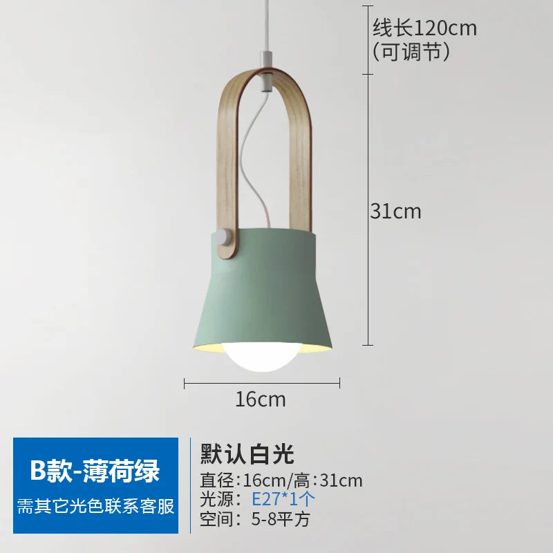 Nordic Wooden Pendant Light E27 Hanging Lamp for Interior Bedroom Kitchen Dining
