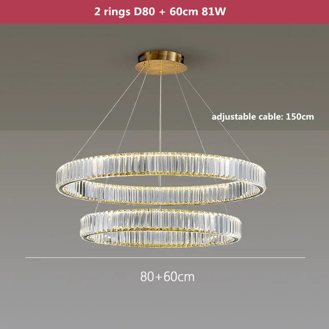 Gold Crystal Round Ring Chandeliers with LED Pendant Light for Ceiling Lighting