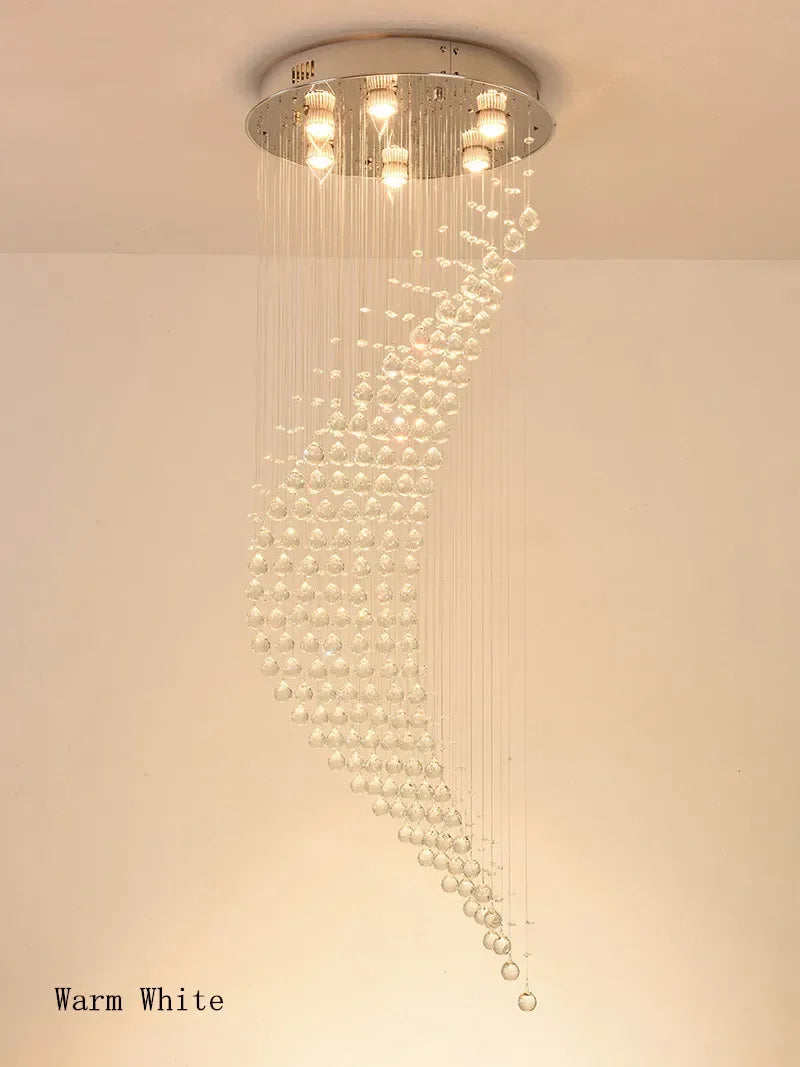 Crystal Spiral LED Chandelier for Foyer Dining Room Stair Light