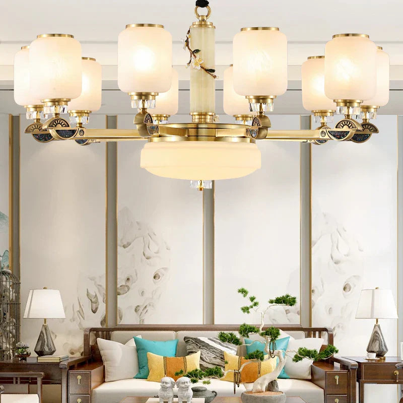 Copper Jade Chandelier: Elegant Wind Light for Living Room, Restaurant, or Tea Room