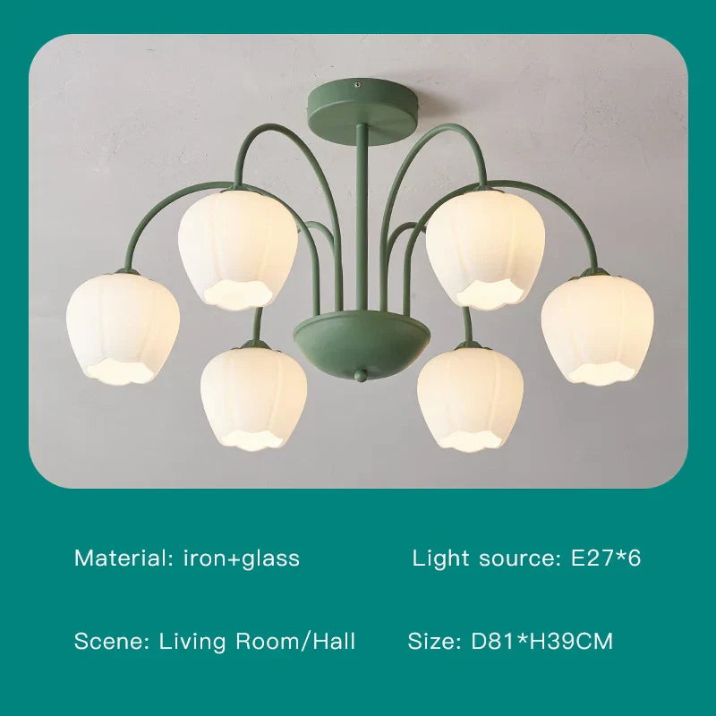 Modern Green White Branch Ceiling Chandelier for Living Room Bedroom Dining Loft