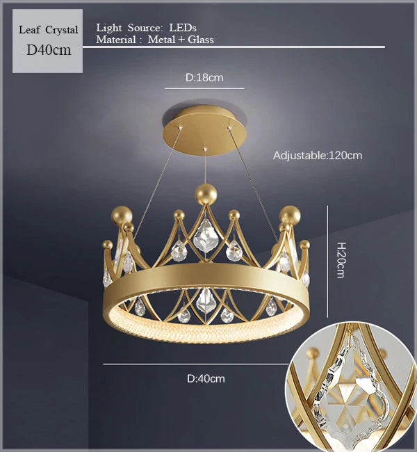 Crown Crystal Chandelier Pendant Light for Bedroom and Living Room Decor