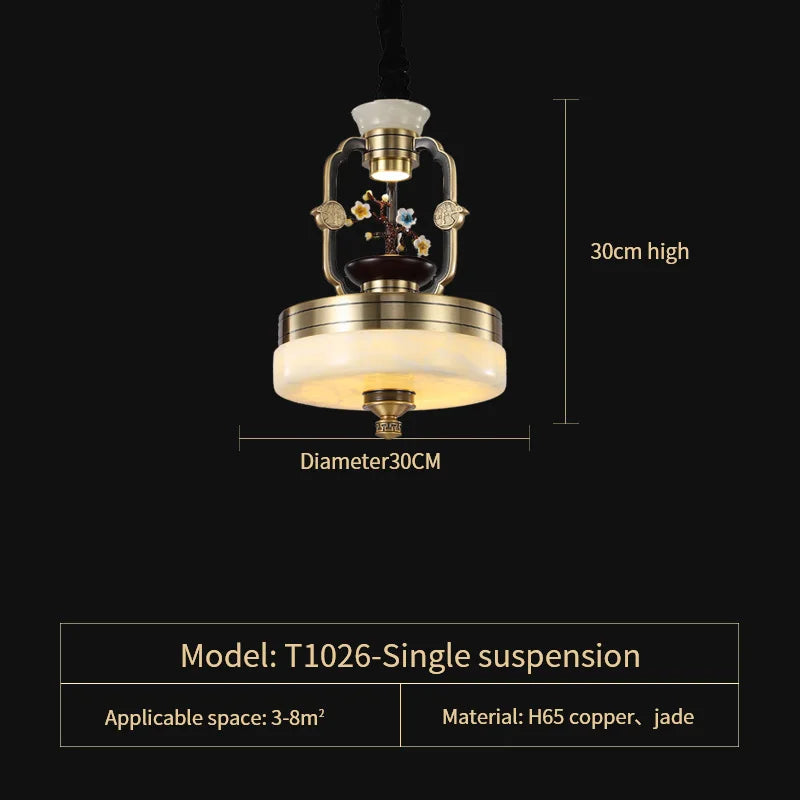 All Copper Jade Chandelier for Living Room, Villa Duplex Multi-storey Lighting