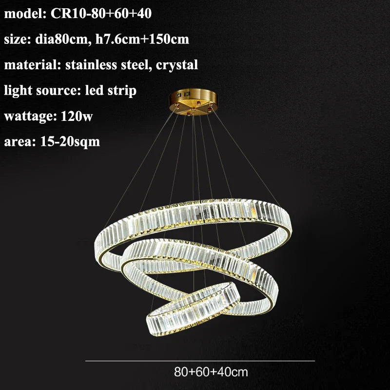 Luxury Steel Crystal Chandelier Dimmable LED Pendant Lights with Remote Control