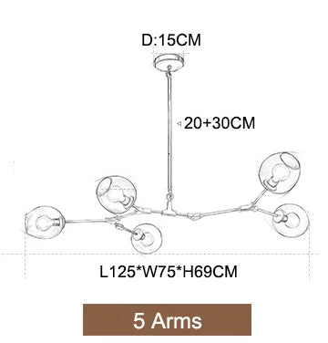 Nordic Glass Pendant Chandelier in Black Gold for Living Room, Bedroom, Dining Room