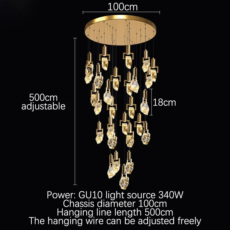 Elegant Diamond Crystal Chandelier LED Light Fixture Gold Home Decor