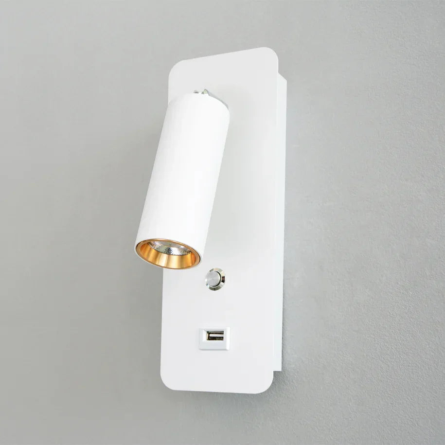LED Wall Lights with Switch and USB Interface in White or Black, Modern Sconce