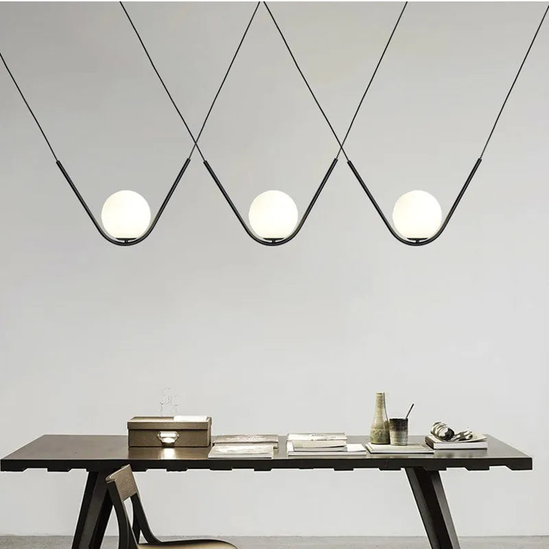 Perle Trio Pendant Lamp: Golden Black Metal Linear Dining Light