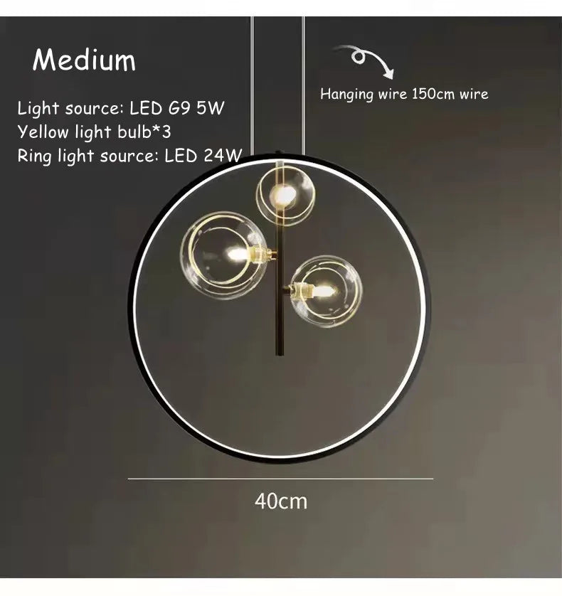Metal Ring Glass Pendant Light for Home Interior Decoration