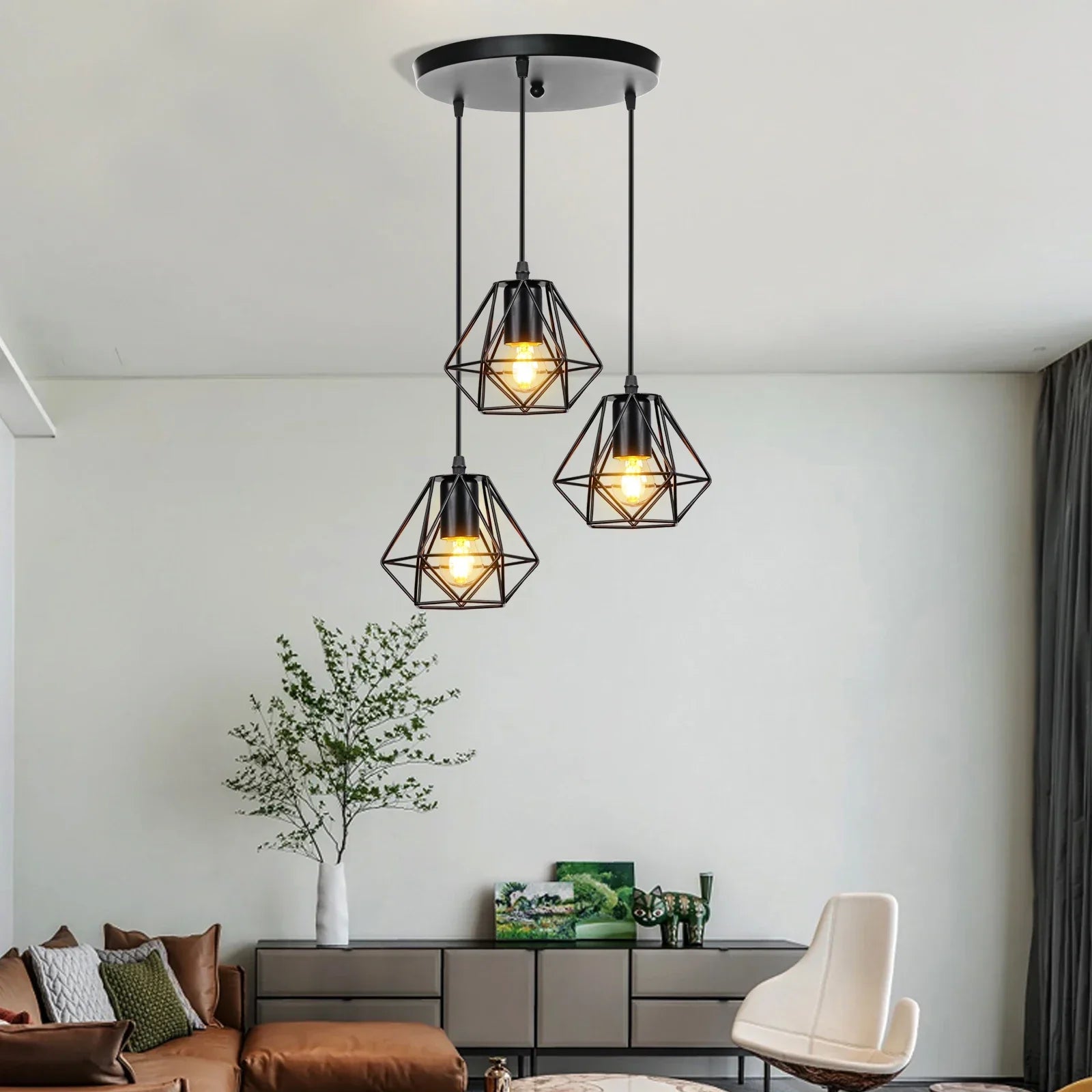 Wrought Iron Caged Pendant Light for Industrial Style Decor
