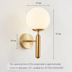 Round LED Glass Wall Lamp Scandinavian Bedside Reading Light E27