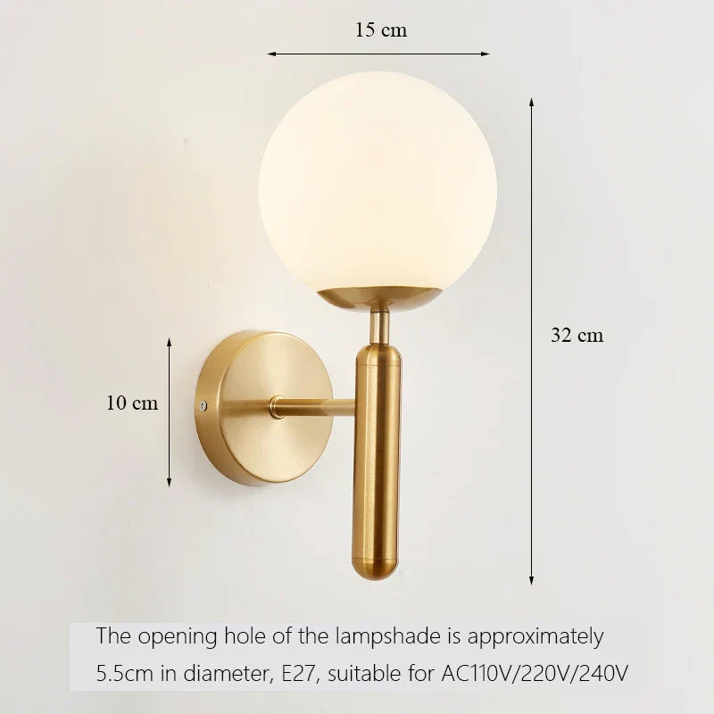 Round LED Glass Wall Lamp Scandinavian Bedside Reading Light E27