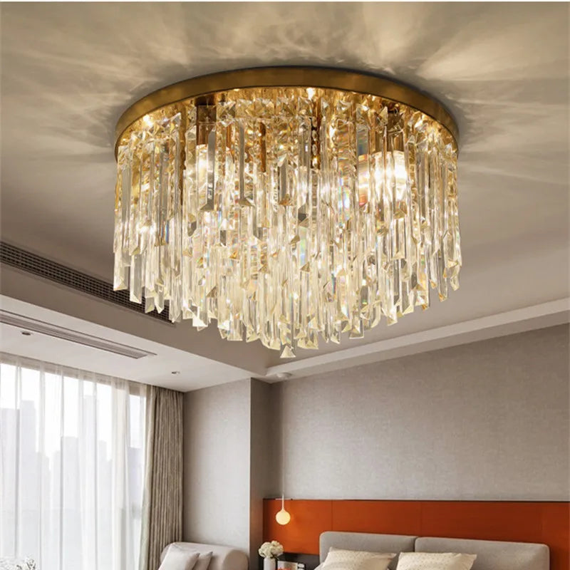Luxury Crystal Ceiling Light Gold/Chrome Metal Round LED Lamp