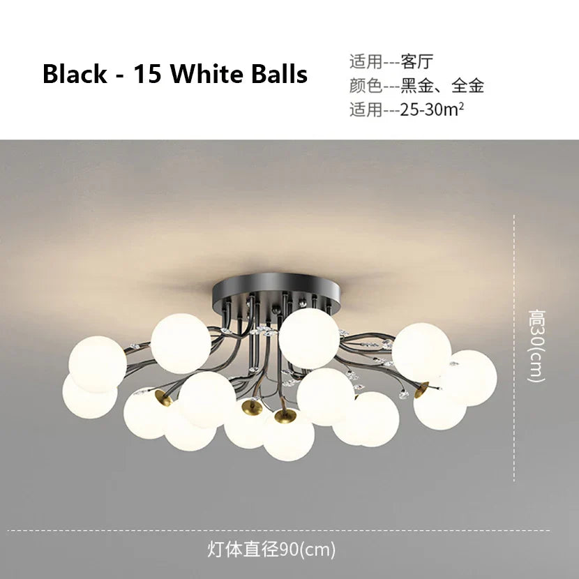 Glass Bubble Ball Crystal LED Ceiling Light - Black Gold Aesthetic Décor