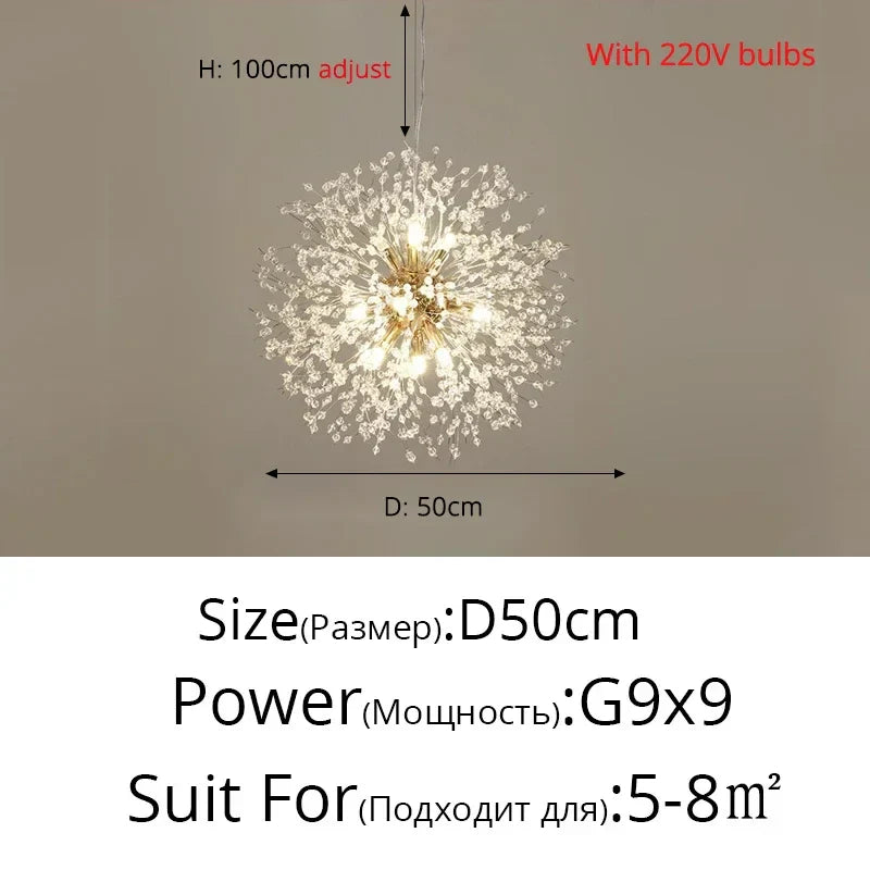 Modern Crystal LED Dandelion Chandelier for Home Living Room Dining Hall Decor