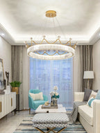 Crown Petal LED Crystal Chandelier - Luxury Nordic Design for Girls' Bedroom