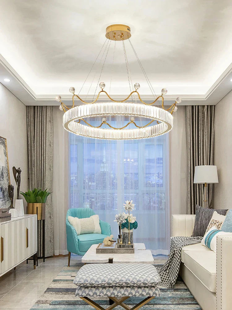 Crown Petal LED Crystal Chandelier - Luxury Nordic Design for Girls' Bedroom