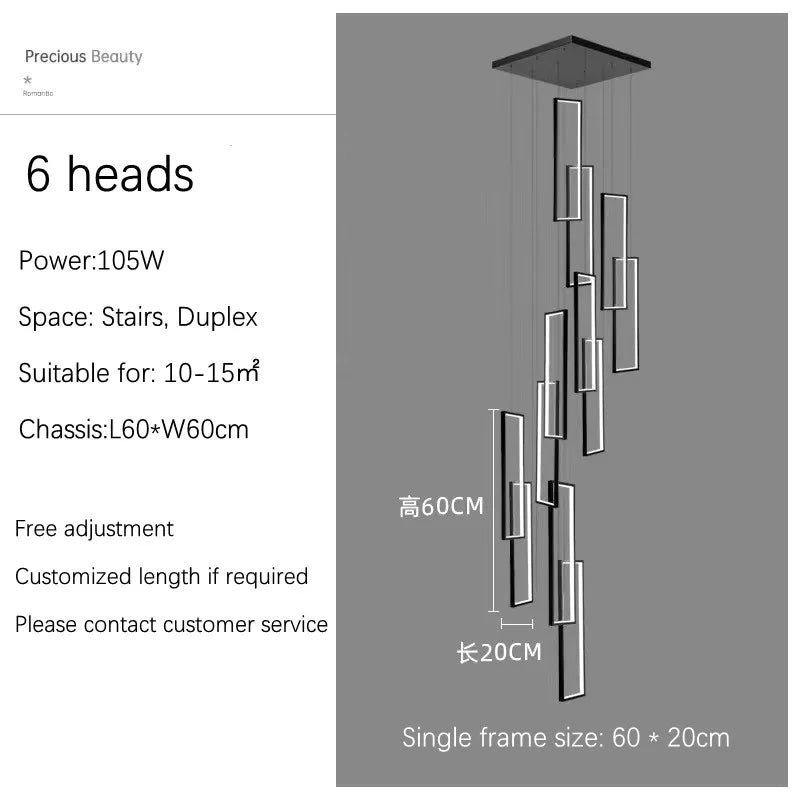LED Stair Chandelier: Luxury Loft Geometry Pendant Lamps for Modern Living