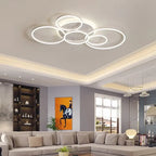 Modern Golden White Ring Chandelier for Living Room, Dimmable LED Ceiling Light