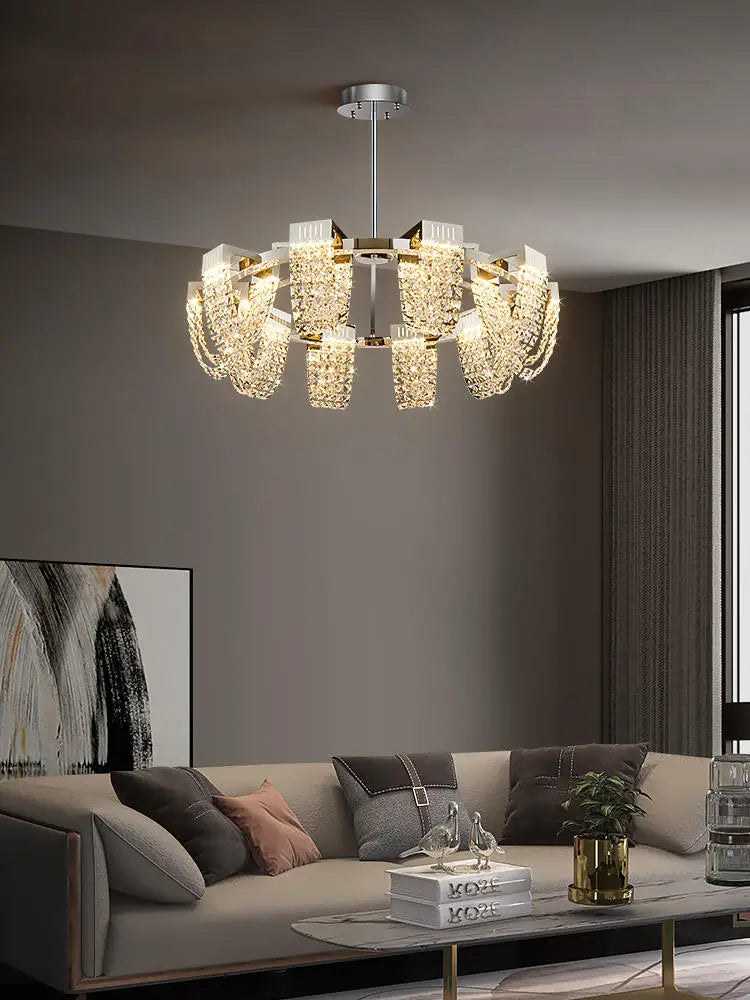 Crystal Pendant Light for Ceiling and Dining Room Decor - Luxe Stainless Steel Chandelier