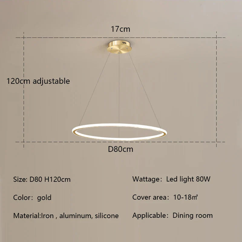 Nordic Round LED Ring Chandelier for Living Dining Bedroom