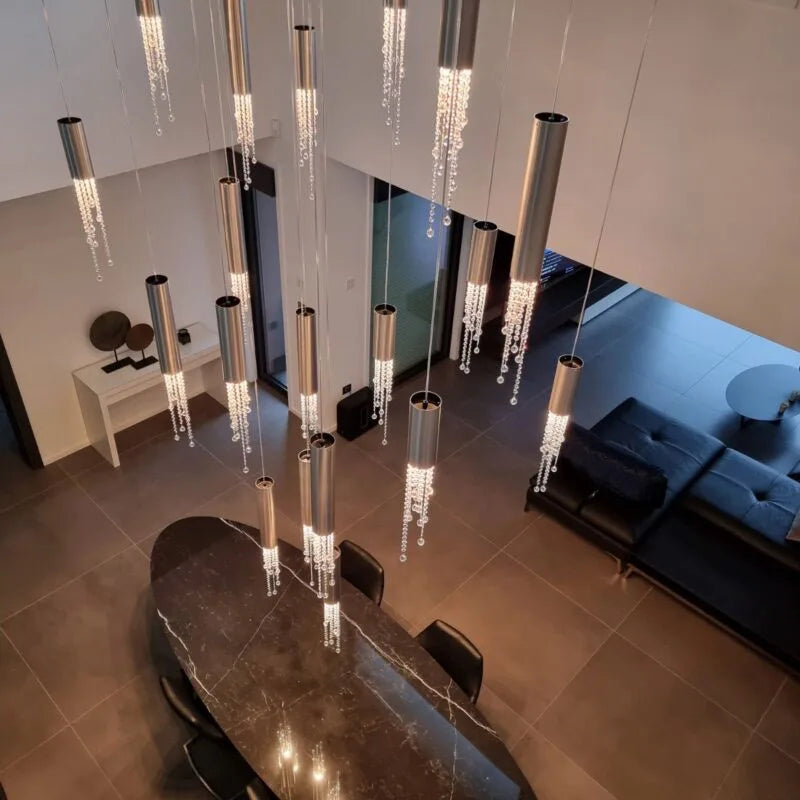 Crystal Staircase Chandelier: Modern LED Lighting for Living Room, Hall, or Loft