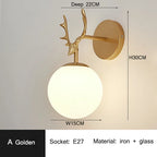 Retro Antlers Glass Ball Wall Lamp for Indoor LED Decor Lighting