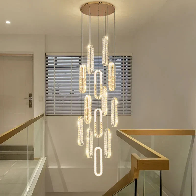 Luxury Gold Crystal LED Chandelier for Staircase and Living Room