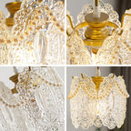 Carved Glass Pearl Chandelier for Dining Room, Living Bedroom, Study, Balcony - LED Pendant Lighting