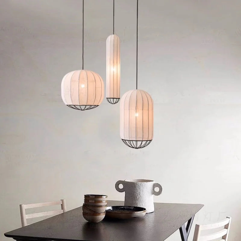 Nordic Fabric Pendant Light LED Minimalism Luminarias Bar Bedroom Lamp