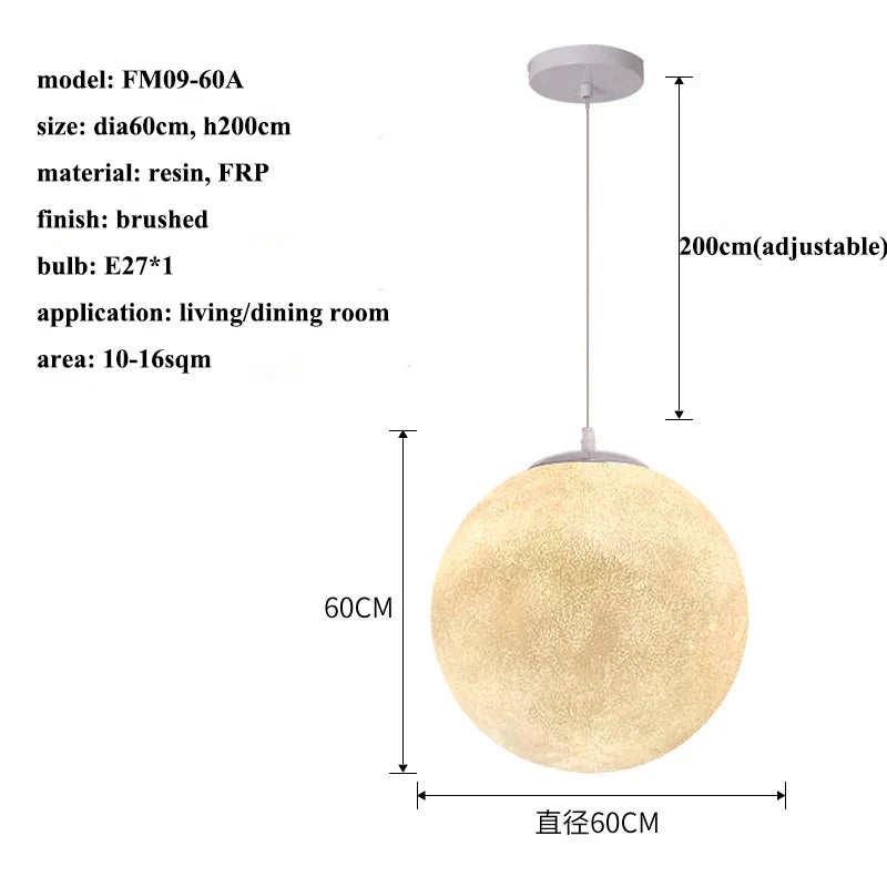 Cream Moon LED Pendant Chandelier: Modern Living Room Kitchen Bedroom Lighting