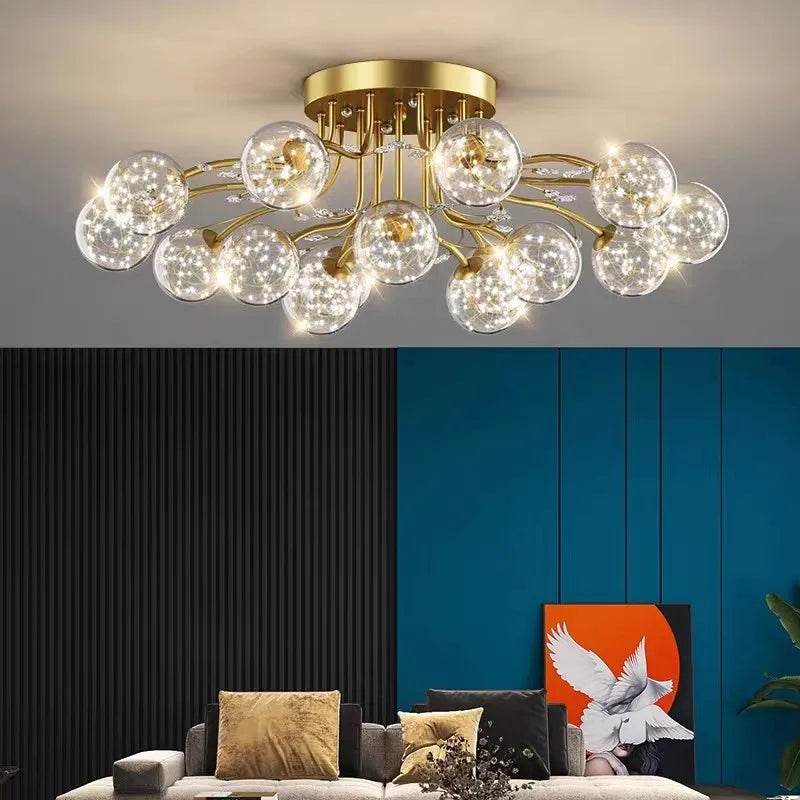 Glass Bubble Ball Crystal LED Ceiling Light - Black Gold Aesthetic Décor