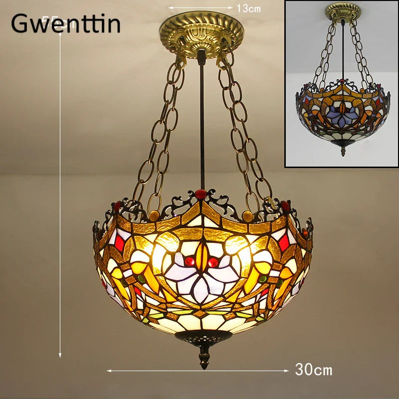 Tiffany Stained Glass Pendant Light Chandelier LED Fixture for Home Deco