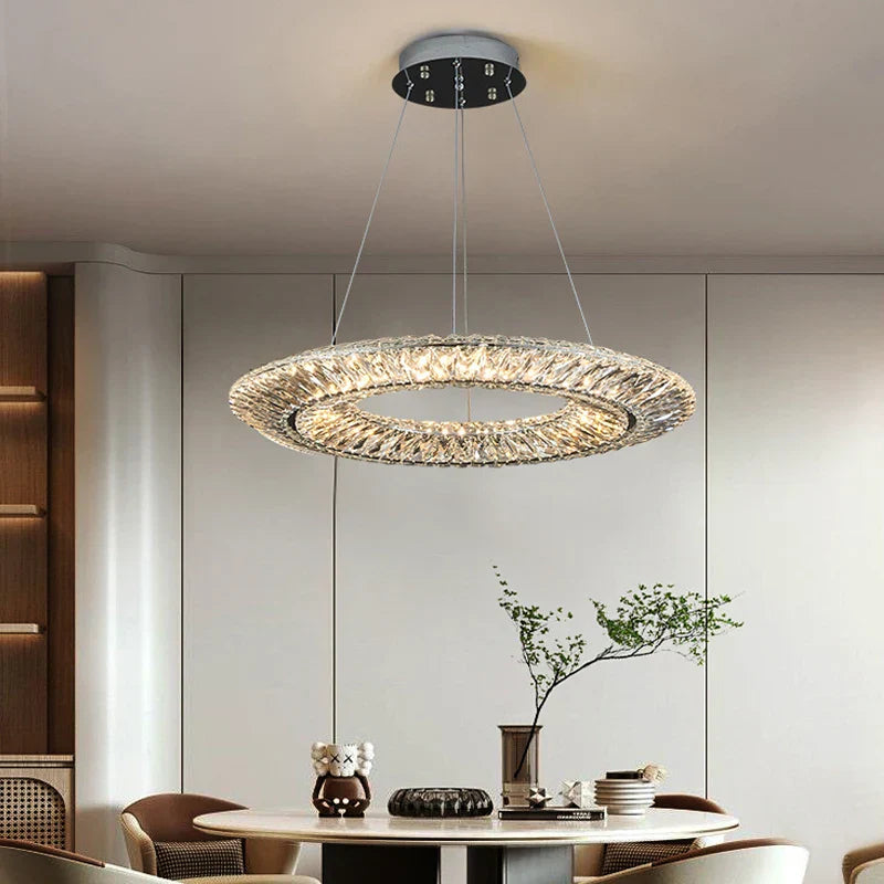 LED Crystal Chandelier: Elegant Light Luxury Golden Ceiling Art Ring for Living Room